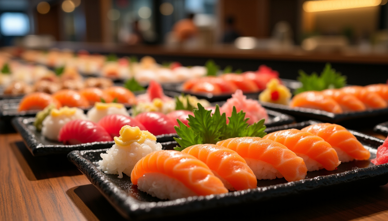 Présentation de sushis et de plats froids sur le buffet du Wok 86 à Puilboreau
