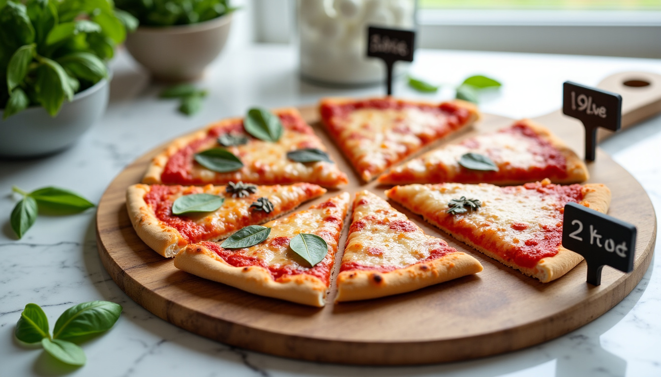 Tableau comparatif des calories selon les types de pizzas: Margherita, Végétarienne, Pepperoni, Quatre fromages