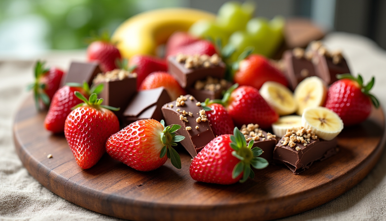 Assortiment de franui maison avec différents fruits et chocolats