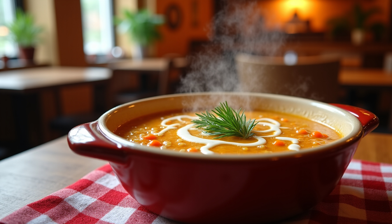 Bol de ciorbă traditionnelle servie au restaurant The Oven and Grill à Baia Mare