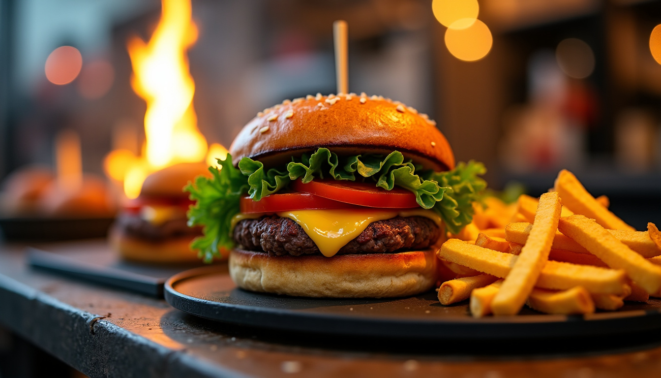 Burger artisanal préparé par un créateur local à Vénissieux