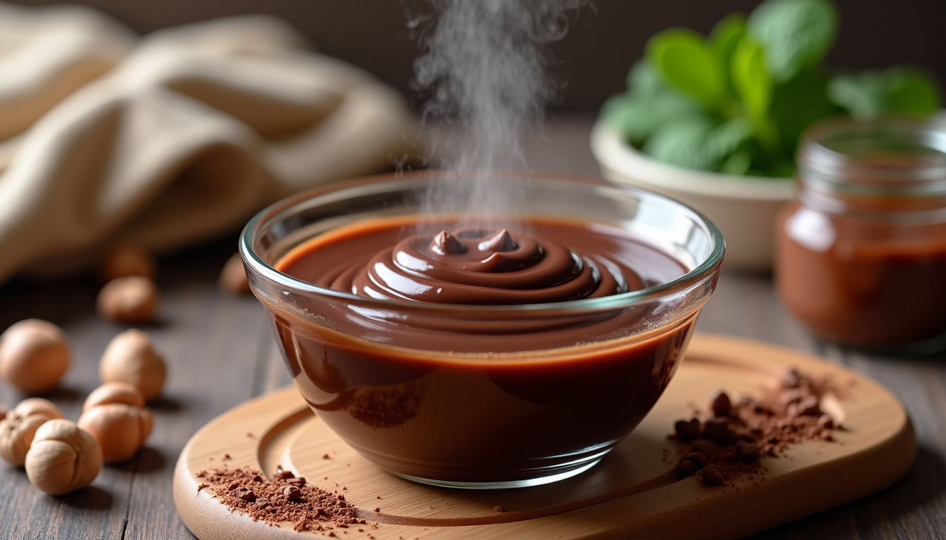 Chocolat fondu dans un bol en verre pour l
