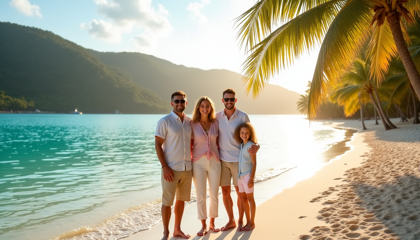 Famille souriante devant l