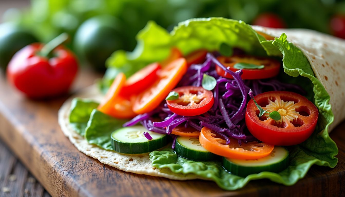 Garniture de wrap végétarien composée de légumes frais colorés et croquants
