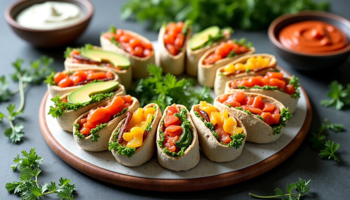 Idées créatives de présentation des wraps apéritifs sur un plateau