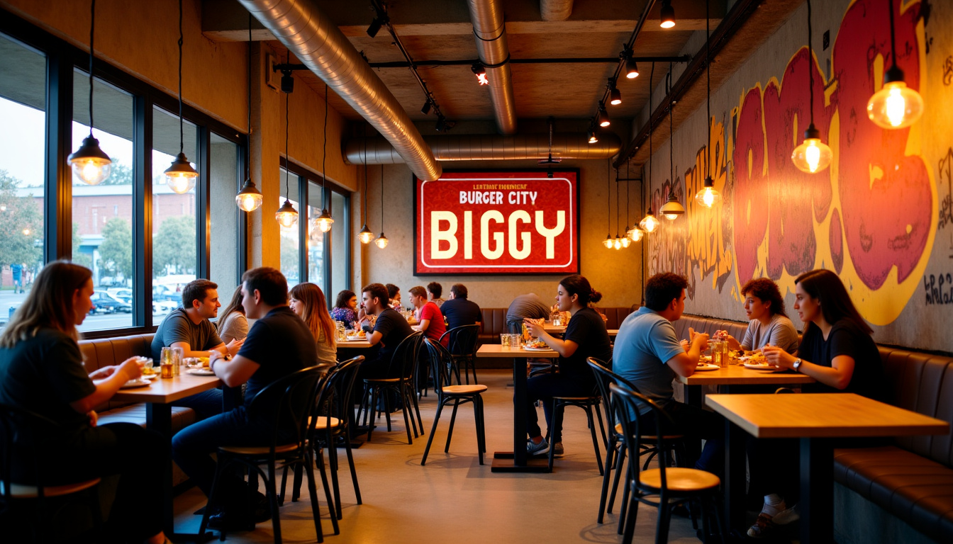 Intérieur du restaurant Biggy Burger City à Nîmes, ambiance urbaine et moderne avec clients en train de dîner