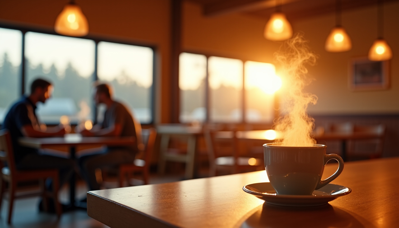 Intérieur rénové du Relais de la Route d’Or, avec tables propres, éclairage chaleureux et ambiance conviviale