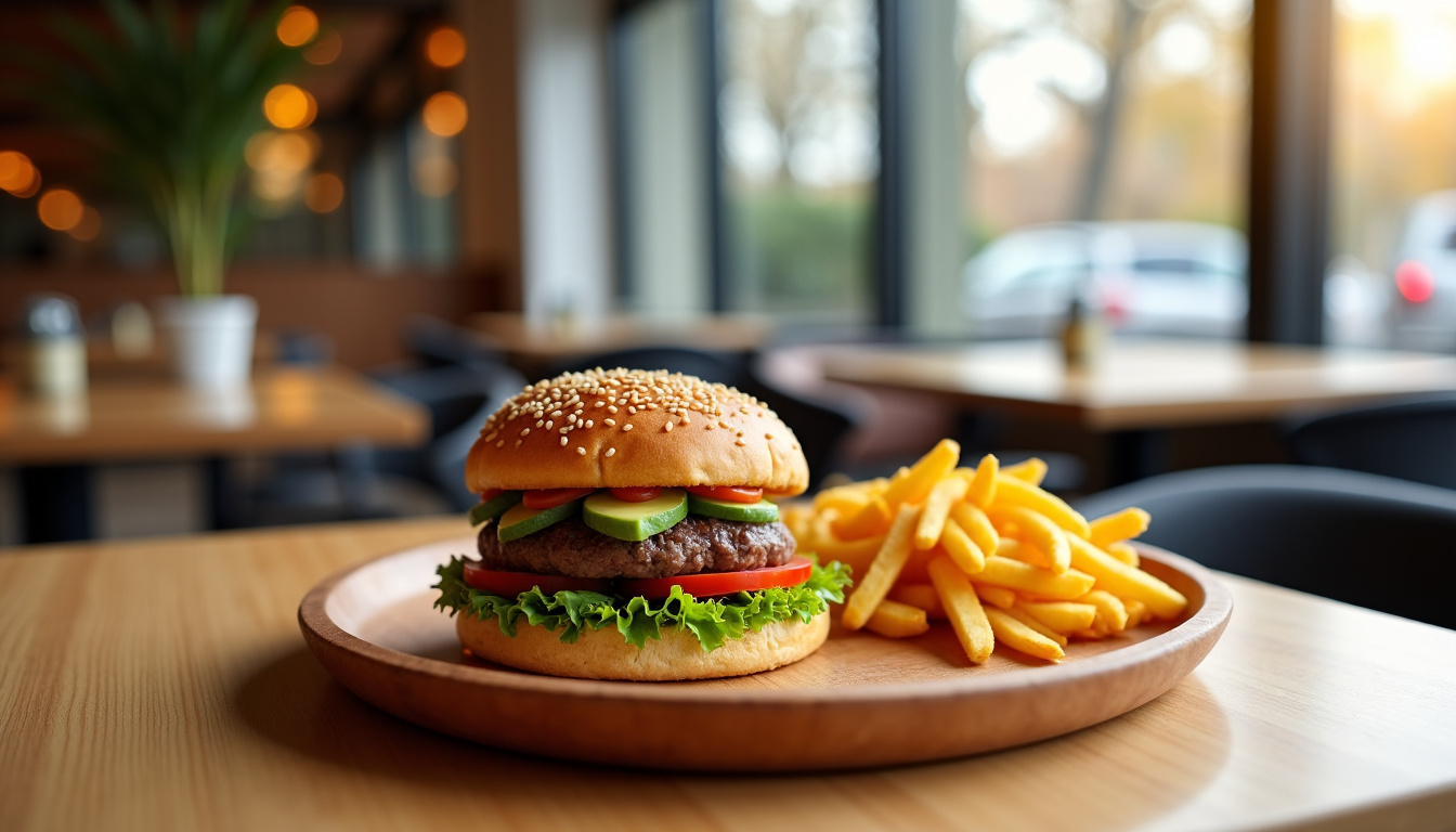 Service d’un hamburger California dans un restaurant moderne à Paris