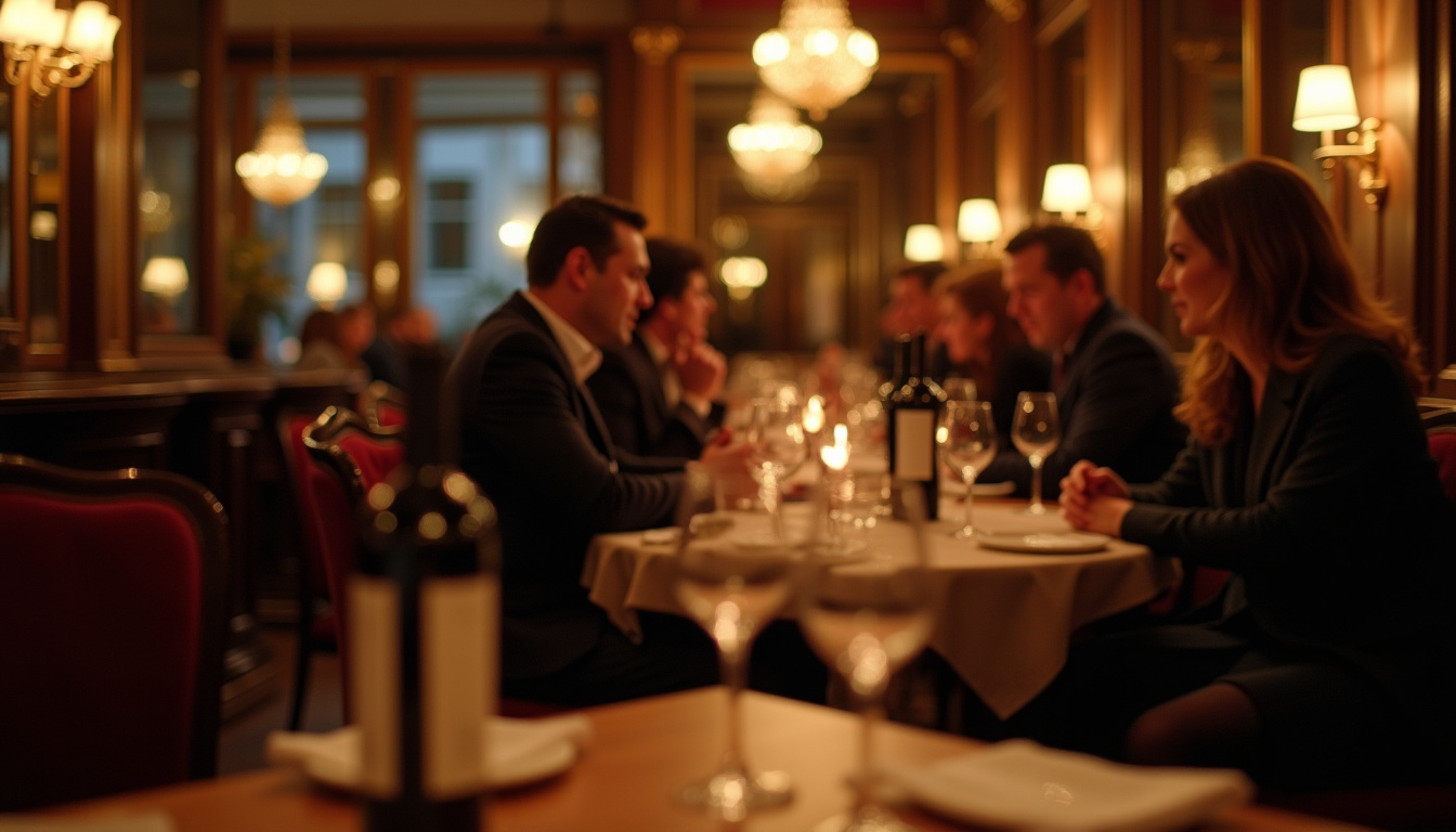 Ambiance en soirée à la brasserie Charly Saint-Honoré, avec éclairage feutré et clients en conversation