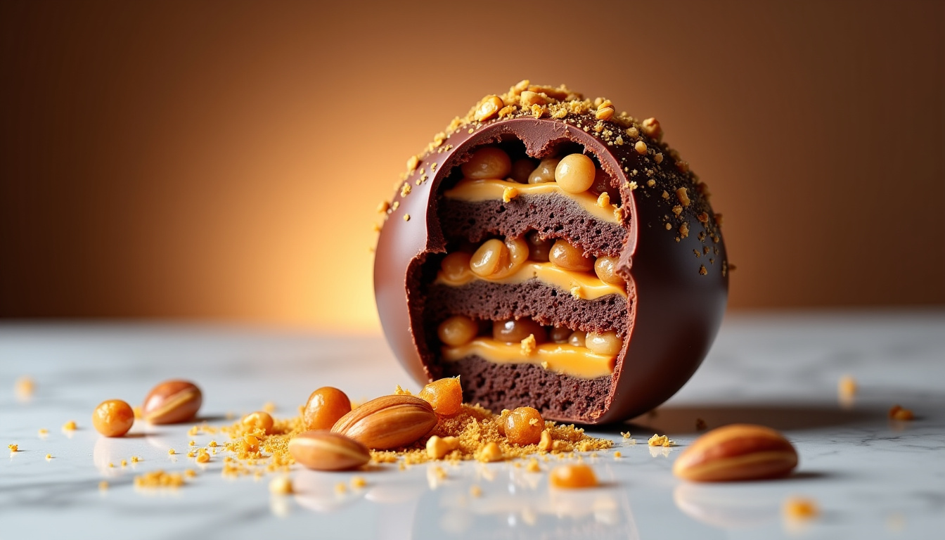 Boule de chocolat façon Dubaï de Lidl ouverte, montrant l