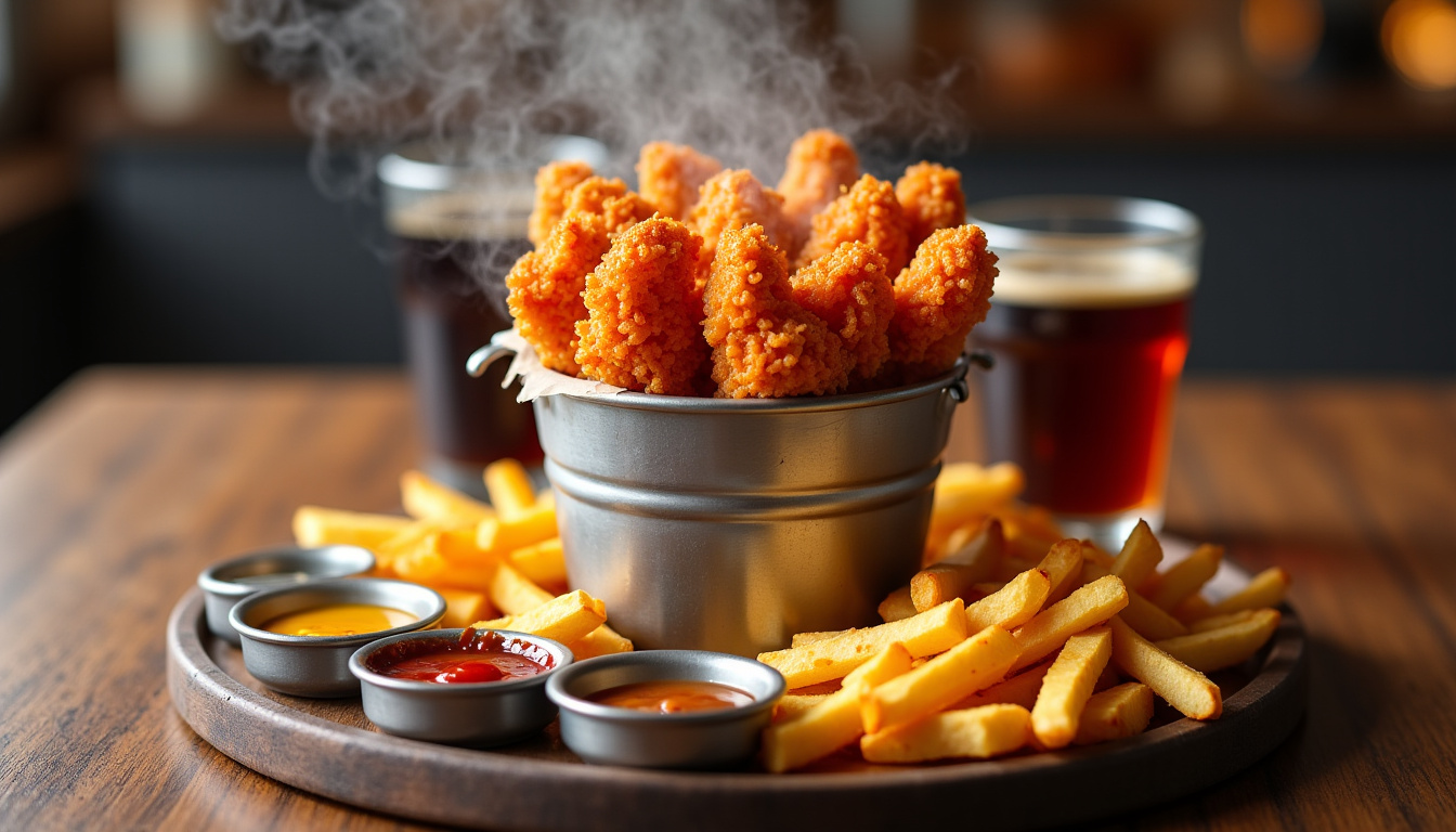 Contenu détaillé du menu Bucket 10 Tenders KFC: tenders, frites, sauces et boissons