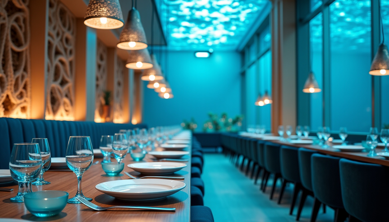 Intérieur du Best Buffet à Beaucaire avec ambiance marine, éclairages bleutés et détails décoratifs inspirés de l