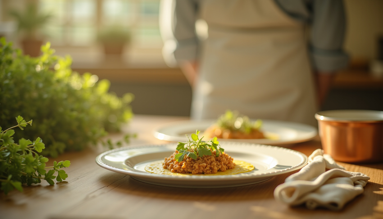 Menu signature préparé par un chef La Belle Assiette dans une cuisine familiale