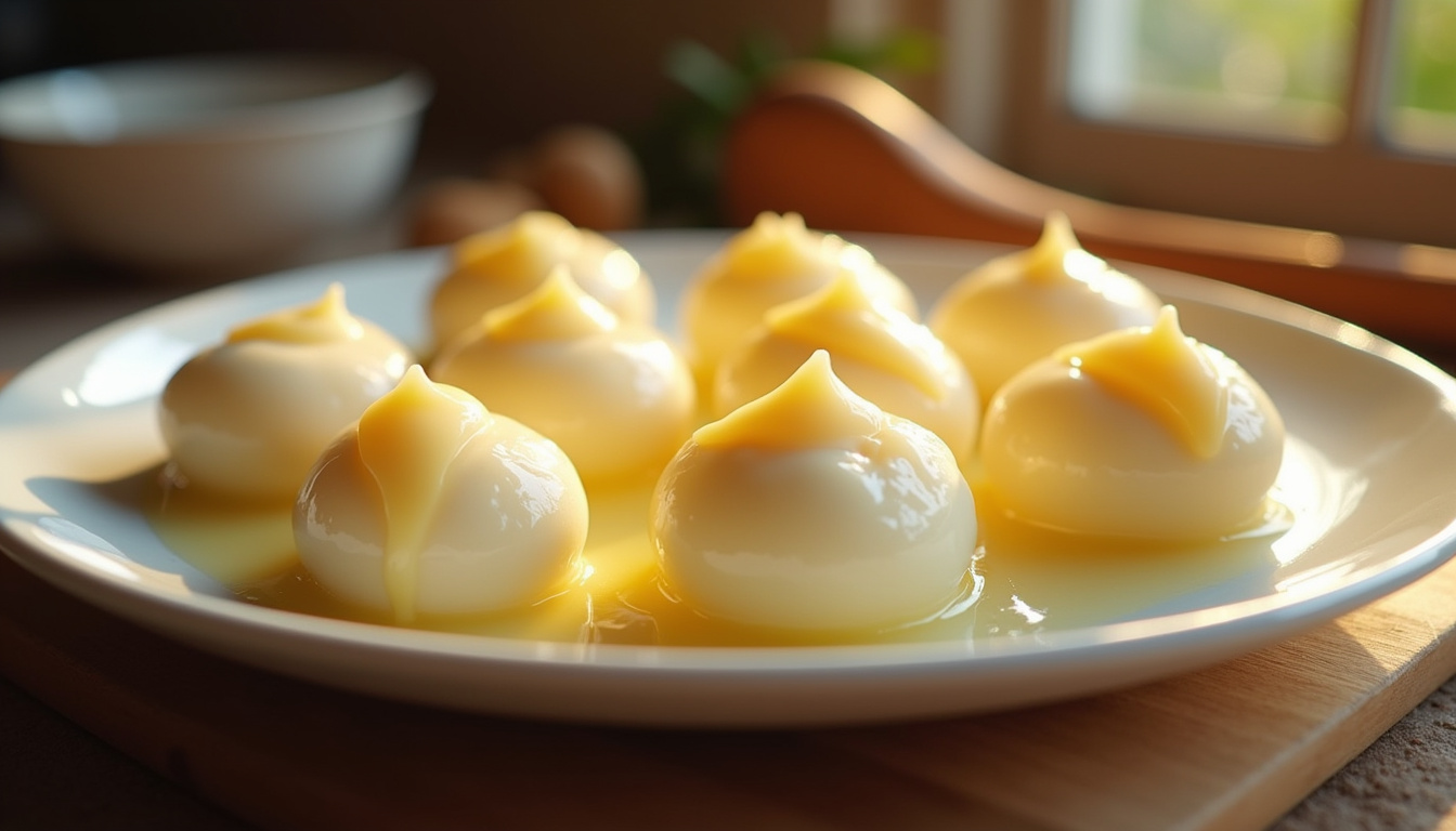 Quenelles nature disposées dans un plat beurré avant cuisson au four