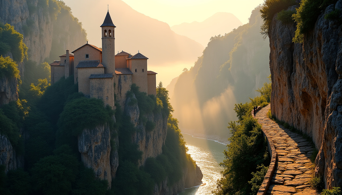 Village médiéval d’Alquézar perché sur un promontoire rocheux avec vue sur les gorges du Rio Vero