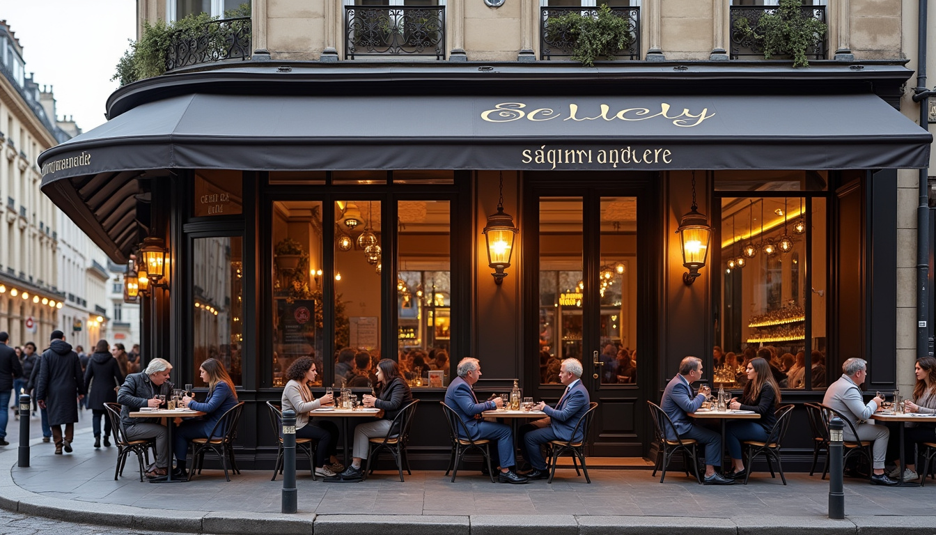 Vue extérieure de la brasserie Charly Saint-Honoré avec sa terrasse couverte et chauffée sur la place du Marché Saint-Honoré