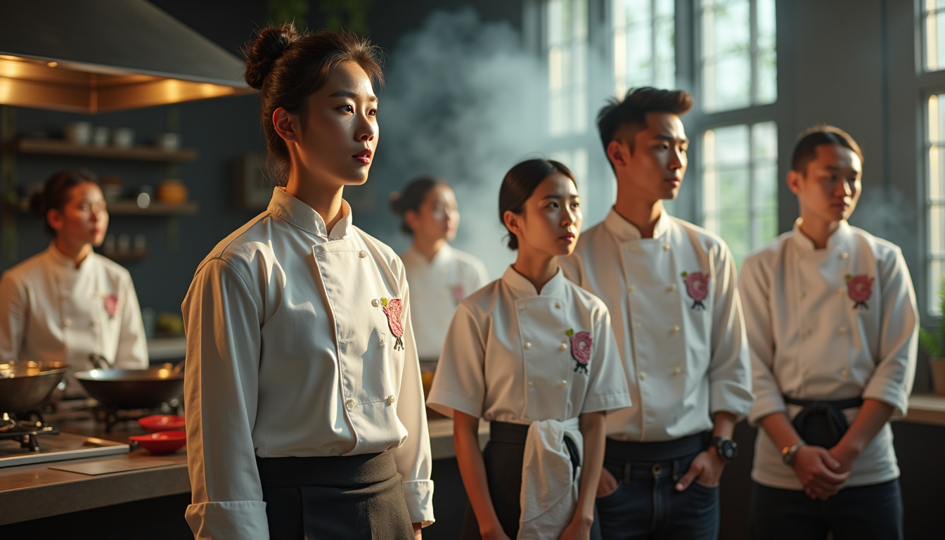 Les acteurs principaux de la série Chef Son-in-Law sur le tournage, en costume d