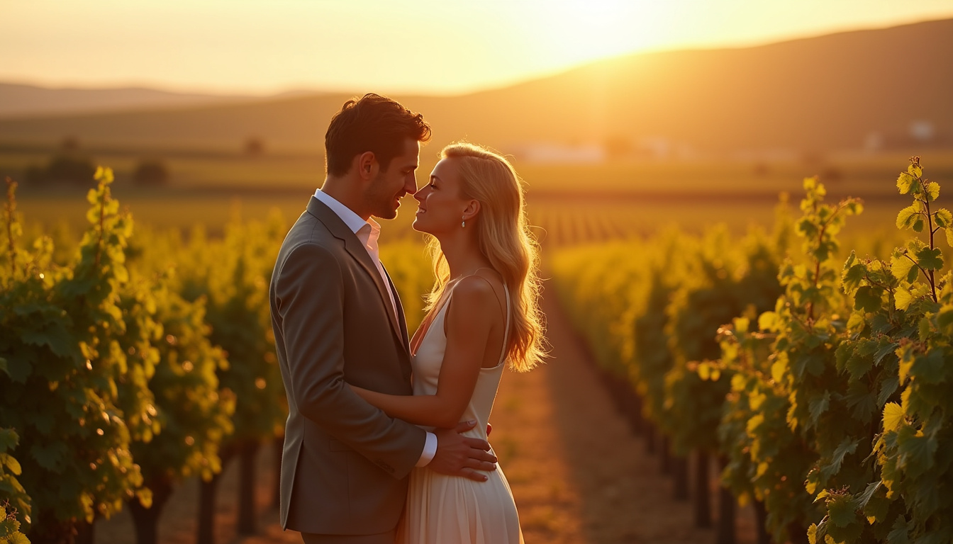 Scène du tournage de Champagne Problems en Champagne, avec les acteurs Minka Kelly et Tom Wozniczka dans un vignoble